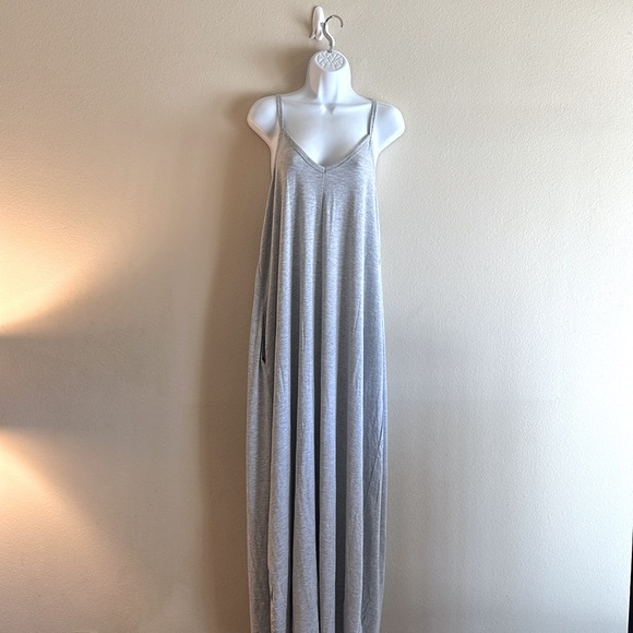 Zenana Maxi Dress Size XL Flowing Loose Fit Heather Gray Side Pockets Stretch - Picture 4 of 14